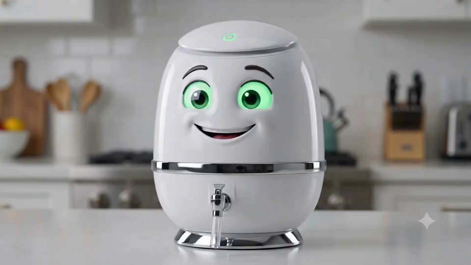 NeerSense device attached to a home RO purifier, shown mid product-launch video